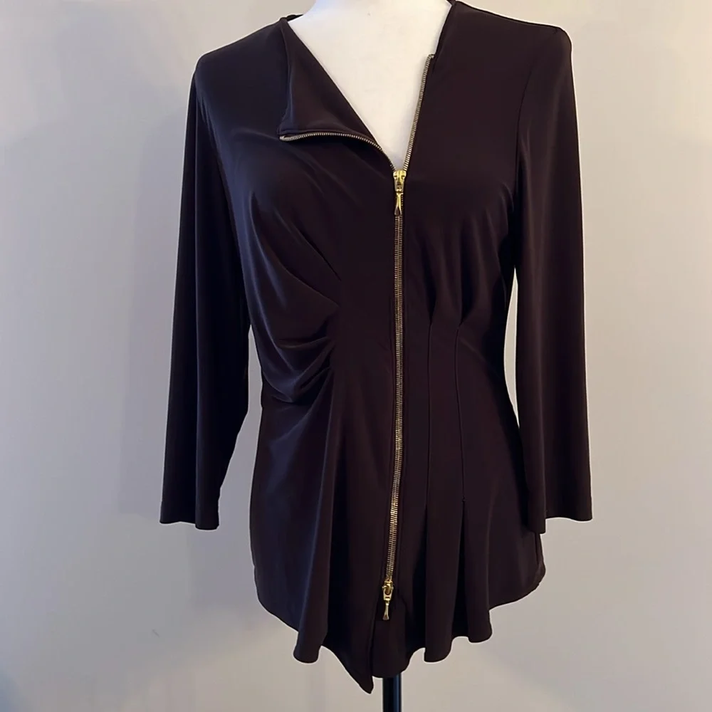 Joseph Ribkoff Brown long sleeve with gold zipper absolutely gorgeous, easy care - Picture 6 of 8
